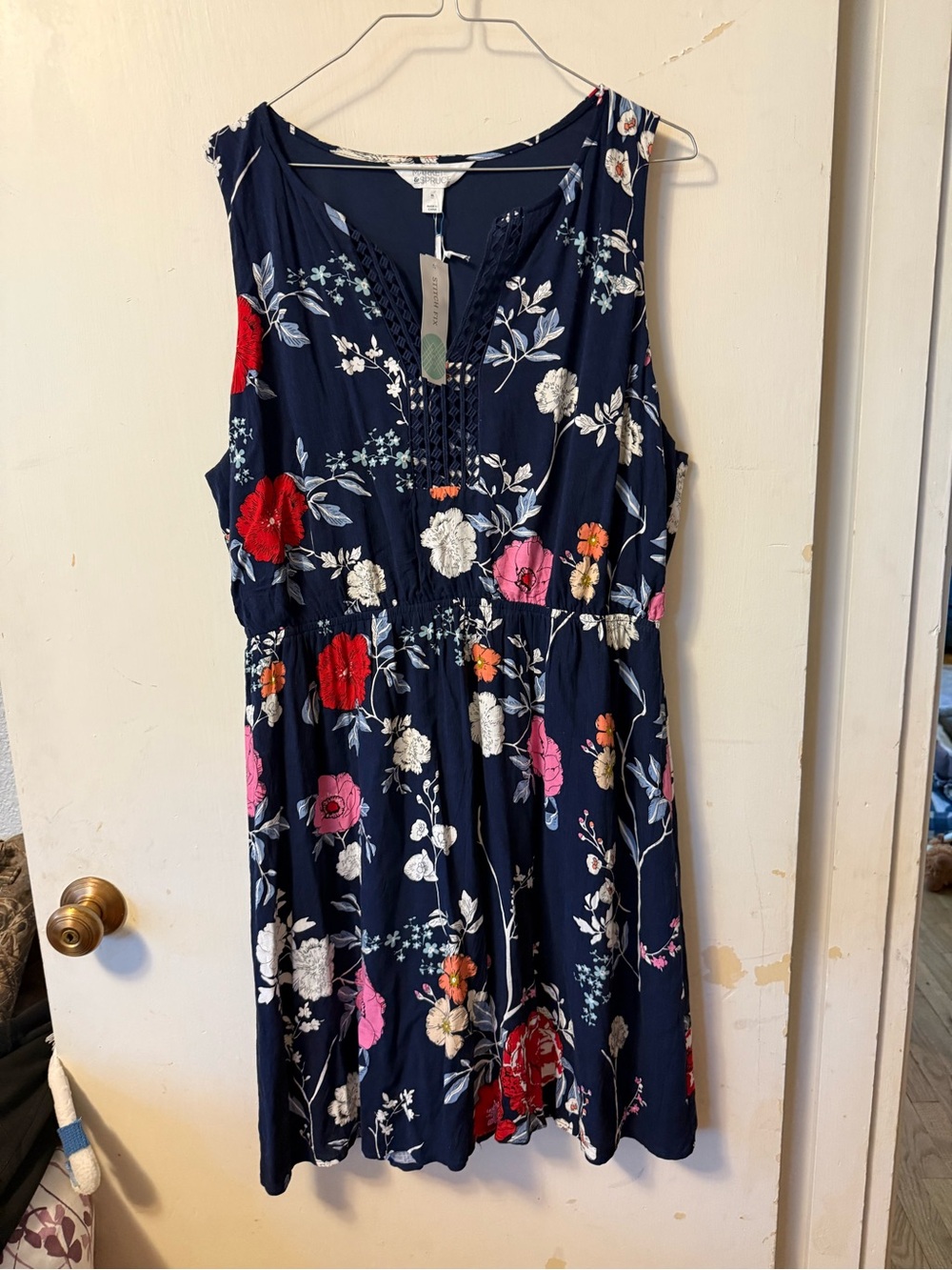 Market & Spruce Navy Floral Sleeveless Midi Dress